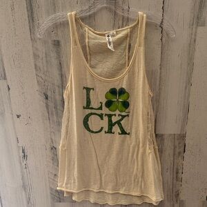Others Follow Cream Tank Top with Green Clover Lace on sides and back. Worn once